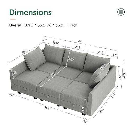 Aqua Blue Modular Sleeper Sectional Sofa with Storage M1044