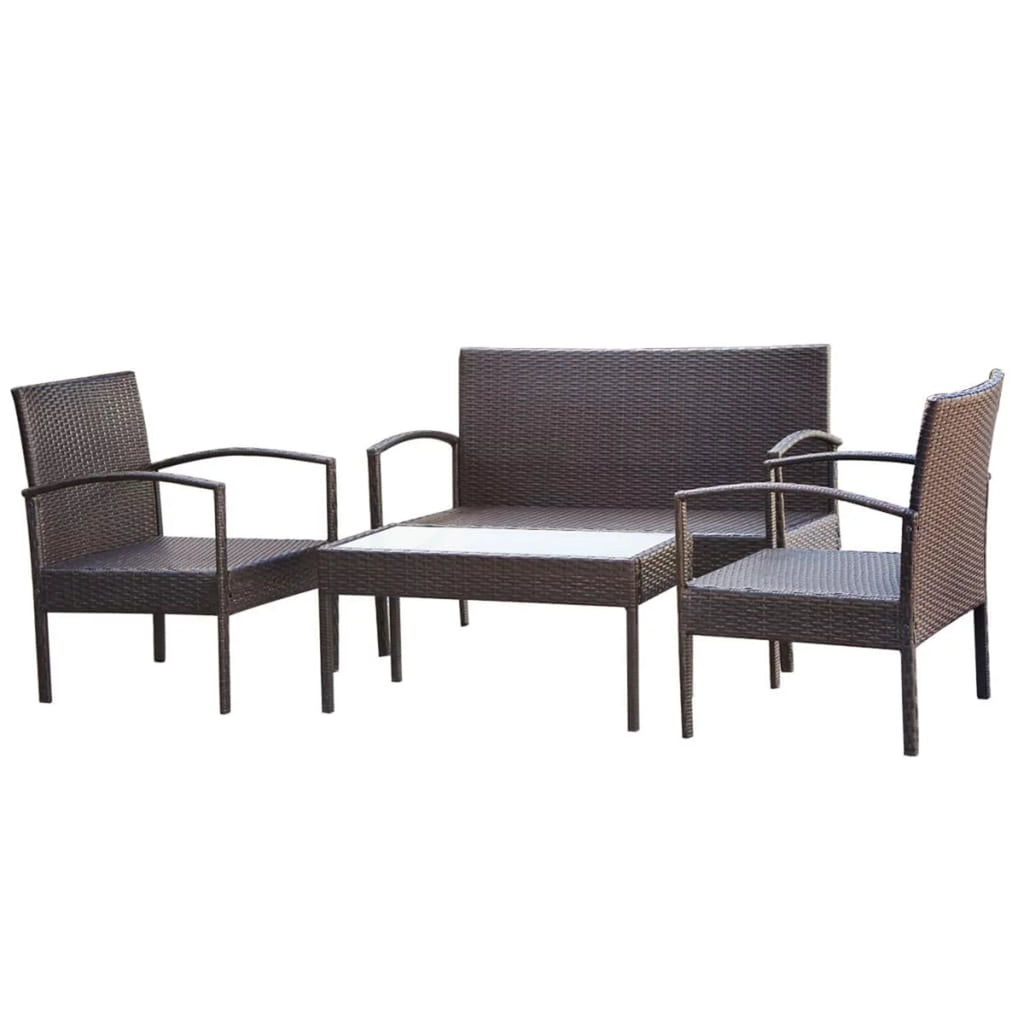 4 Piece Cream White Cushioned Poly Rattan Patio Lounge Set O977698