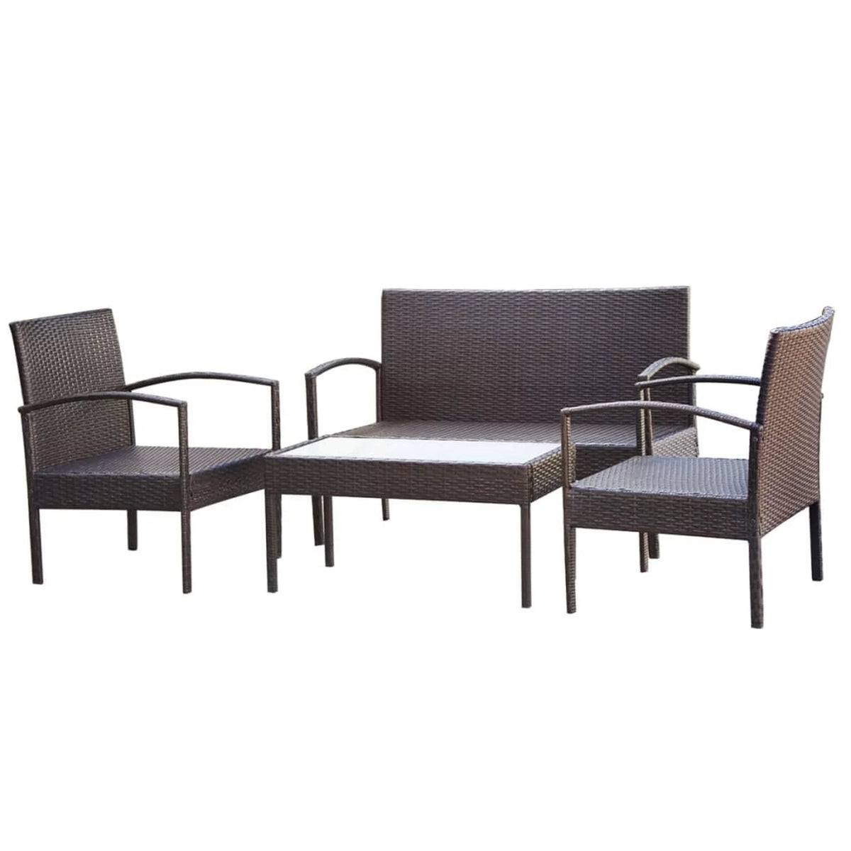 4 Piece Cream White Cushioned Poly Rattan Patio Lounge Set O977698