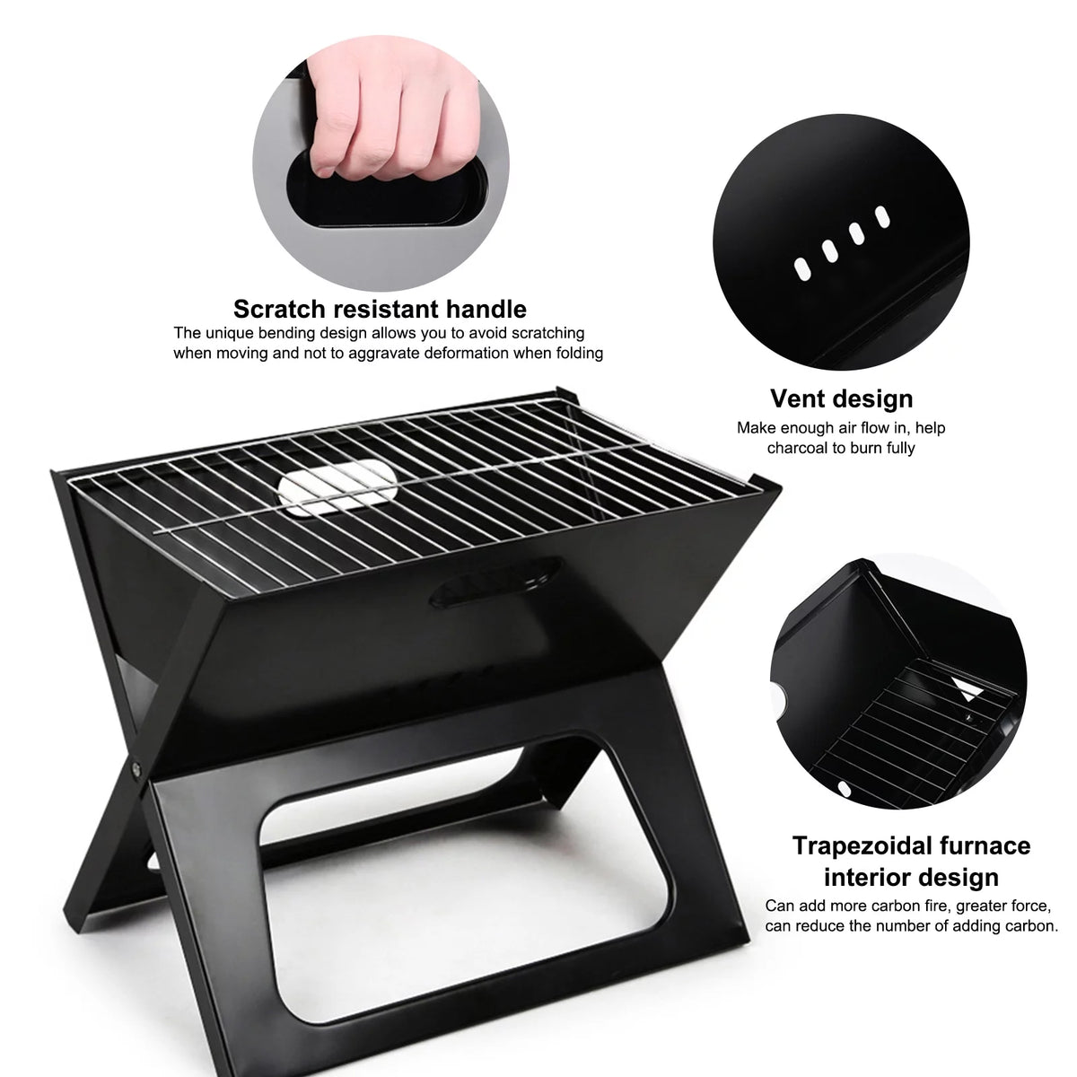 Foldable Charcoal Stainless Steel BBQ Grill V35557
