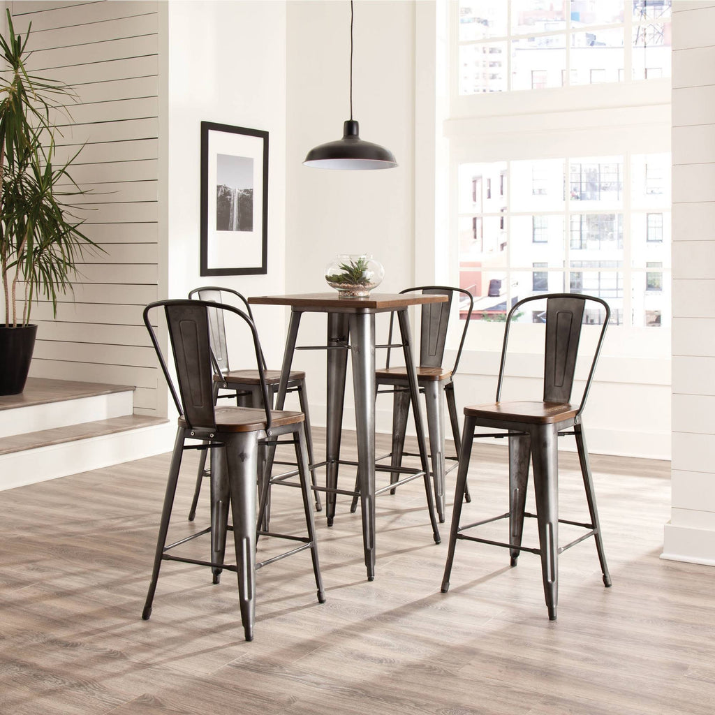 Industrial Modern 4 Pack 26x22 High Back Metal Bar Stools with Solid Ash Wood Seats H1420
