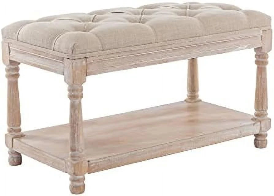 Black Tufted Wood Entryway Bench I861