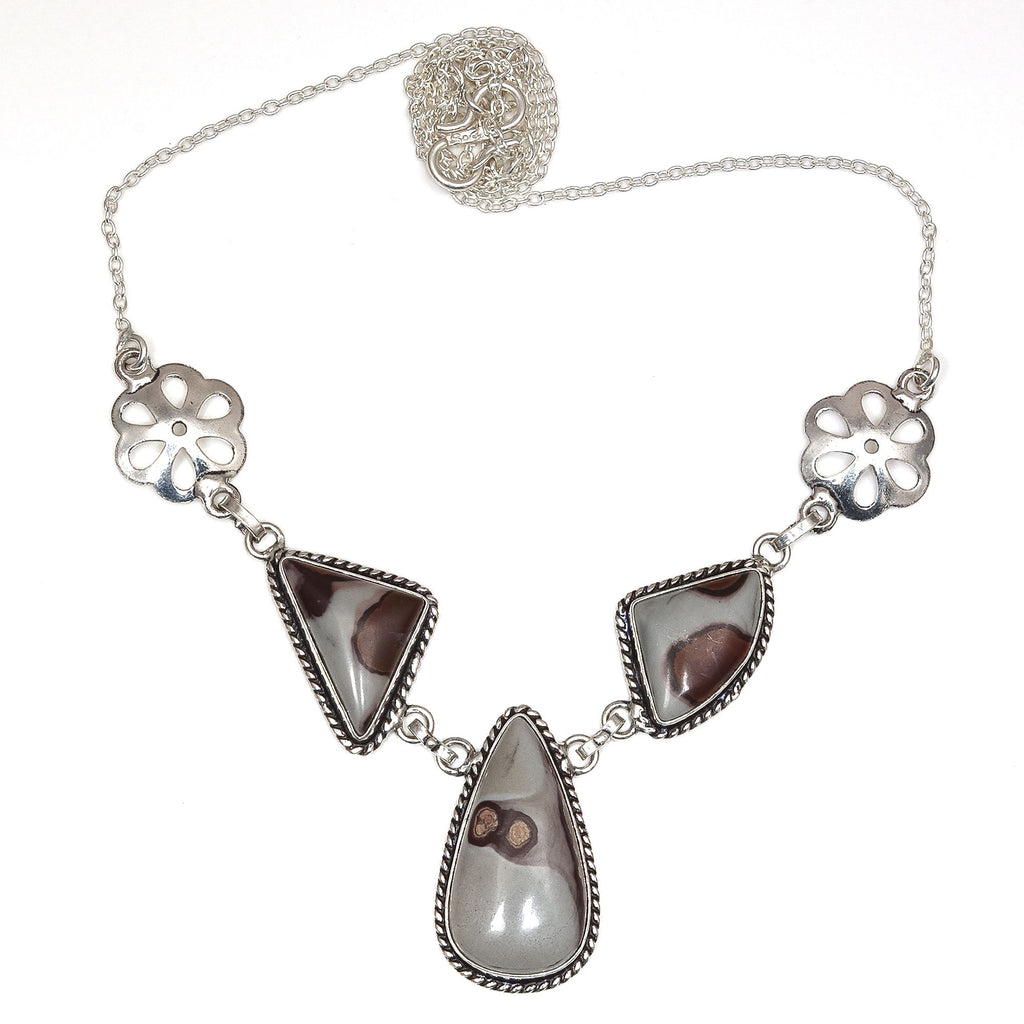 Handmade 925 Silver Jasper Gemstone Necklace 20 in U485576