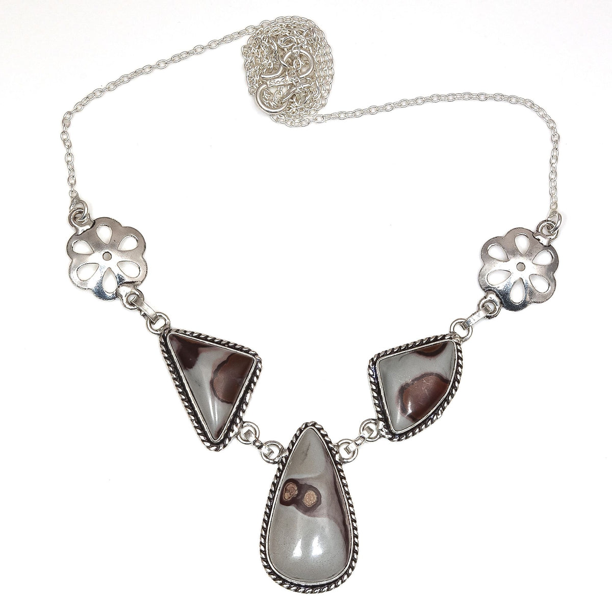 Handmade 925 Silver Jasper Gemstone Necklace 20 in U485576