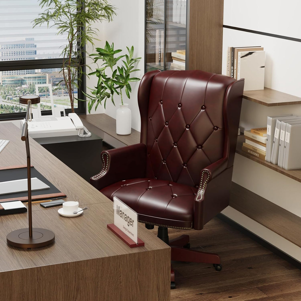 Gray High Back PU Leather Office Chair with Caster Wheels J283