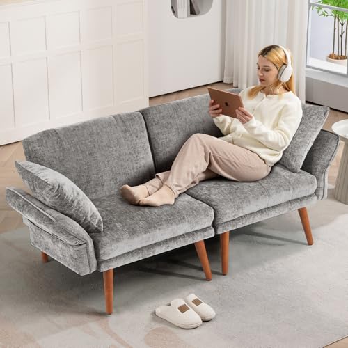Grey Chenille 2 Seat Loveseat Sofa C6364