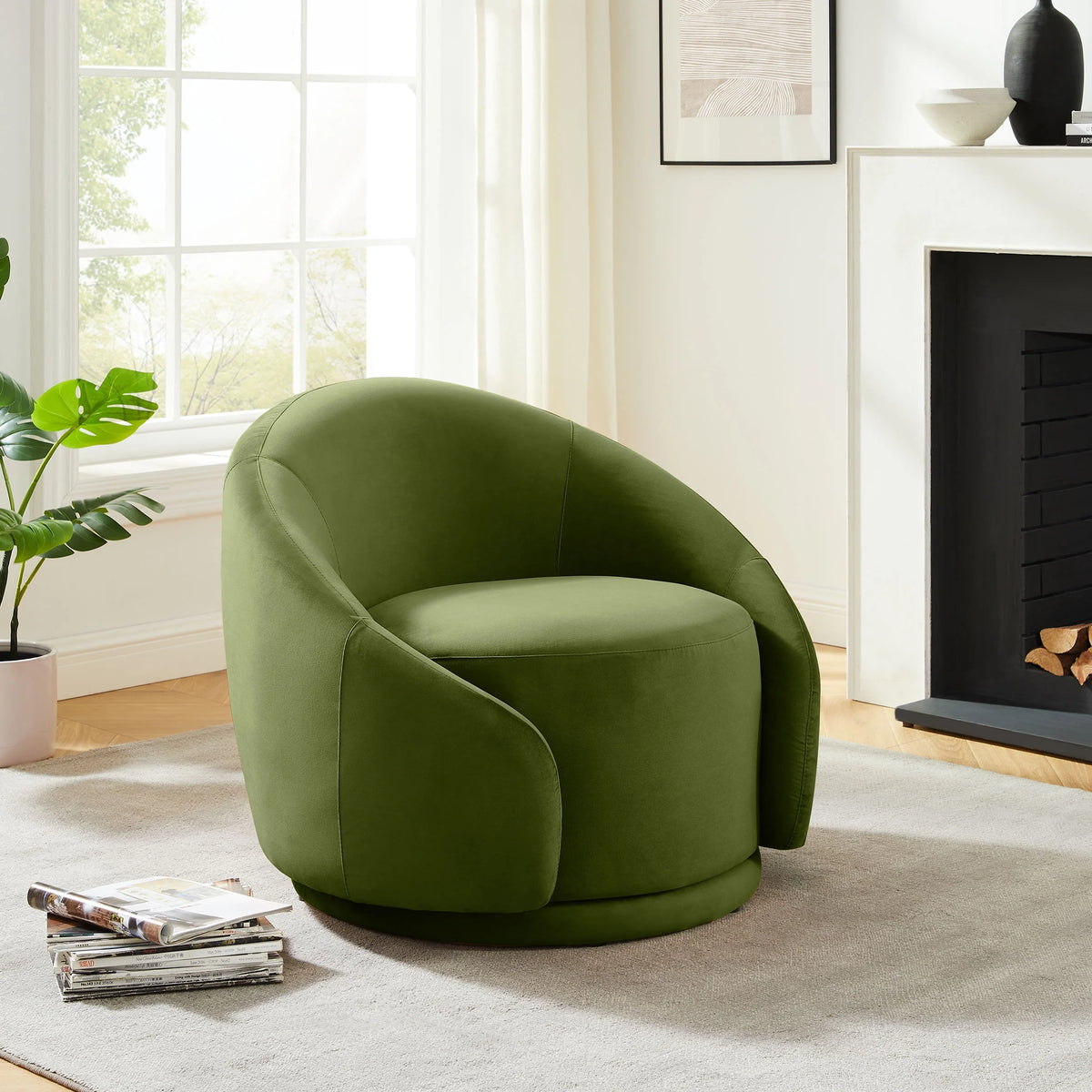 Green Velvet Swivel Barrel Chair V436