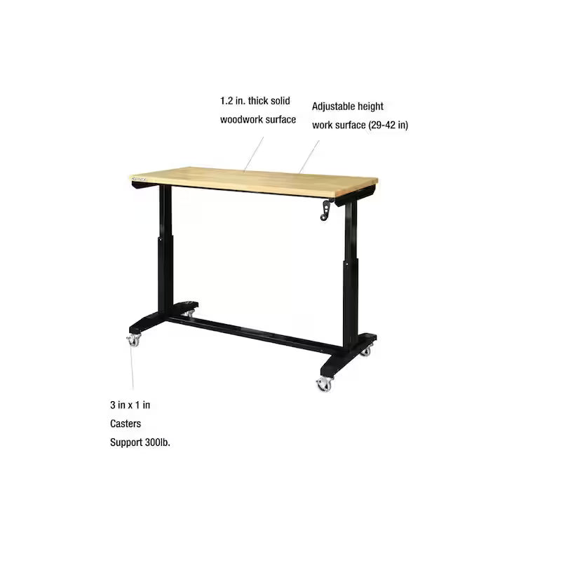 Black Adjustable Height Solid Wood Top Workbench Table X601430