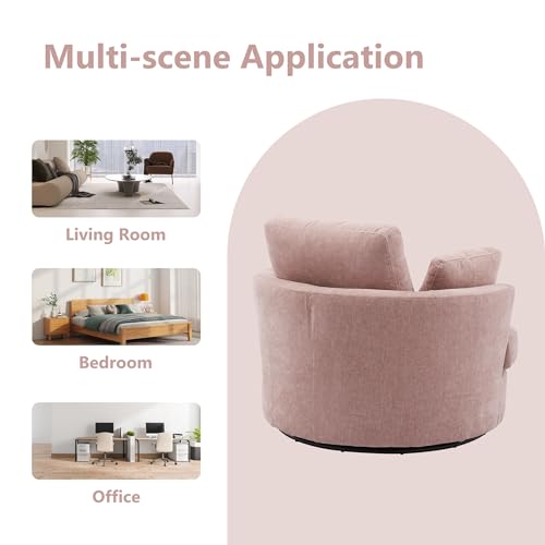 42.2" Oversized Chenille Beige Swivel Barrel Chair X466