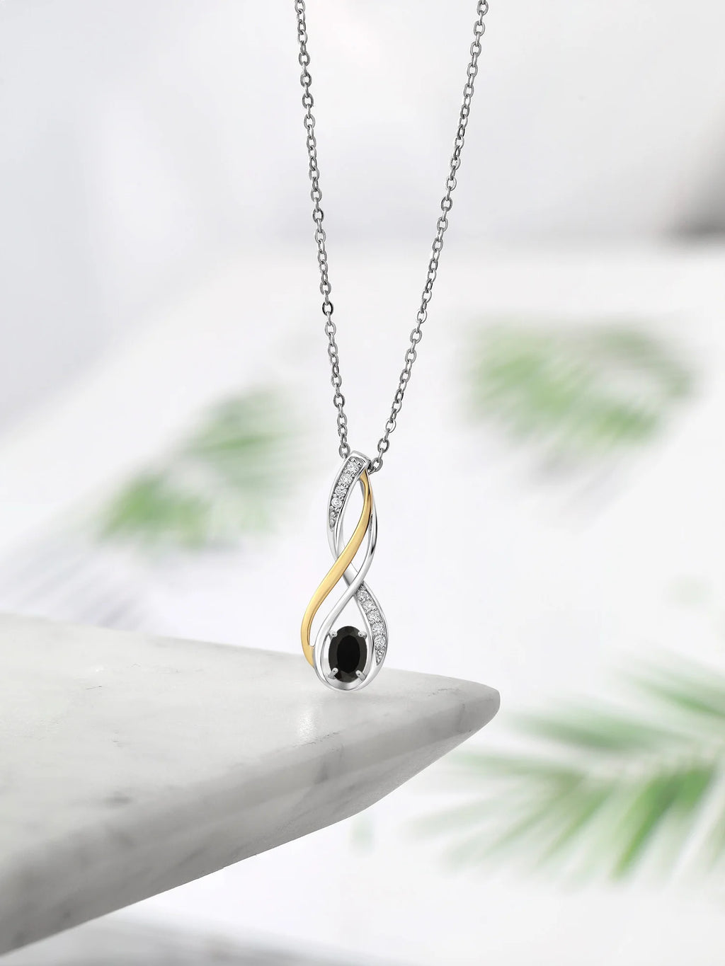 10K Yellow Gold 925 Sterling Silver Black Onyx White Lab Grown Diamond Pendant Necklace M815892