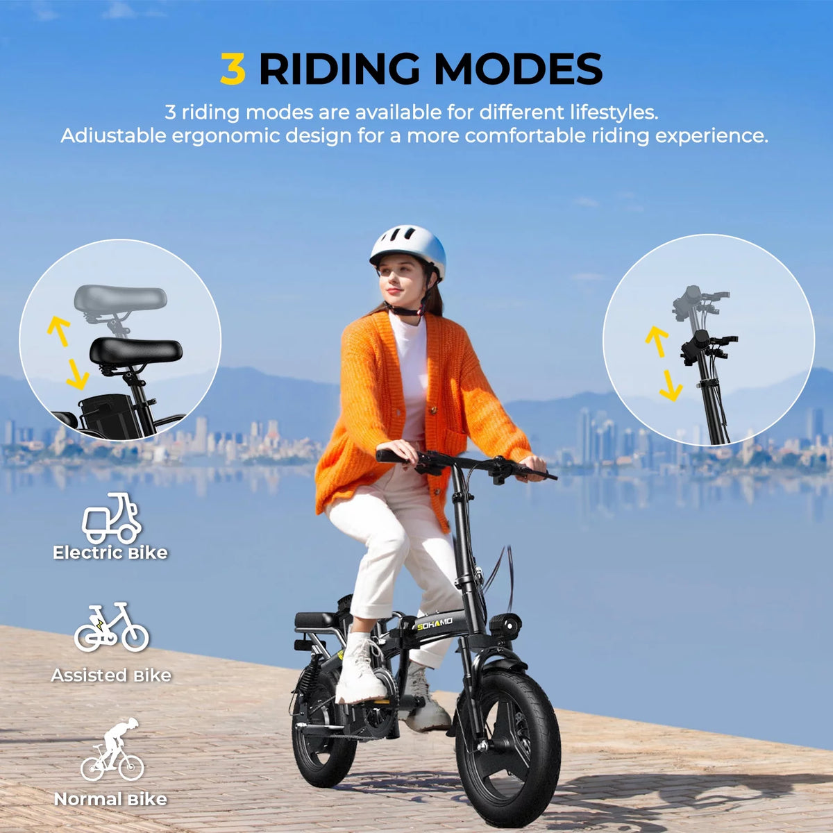 Electric Bike with 400W Motor 48V 13Ah Removable Battery Folding C467