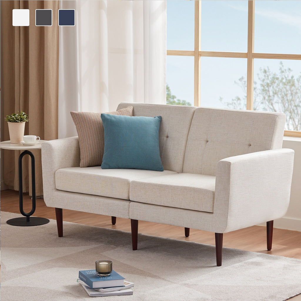 Blue Button Tufted Fabric Loveseat P38625
