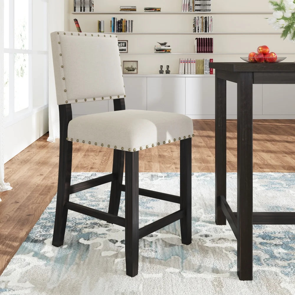 5 Piece Rustic Wooden Counter Height Dining Table Set with 4 Upholstered Chairs J984209