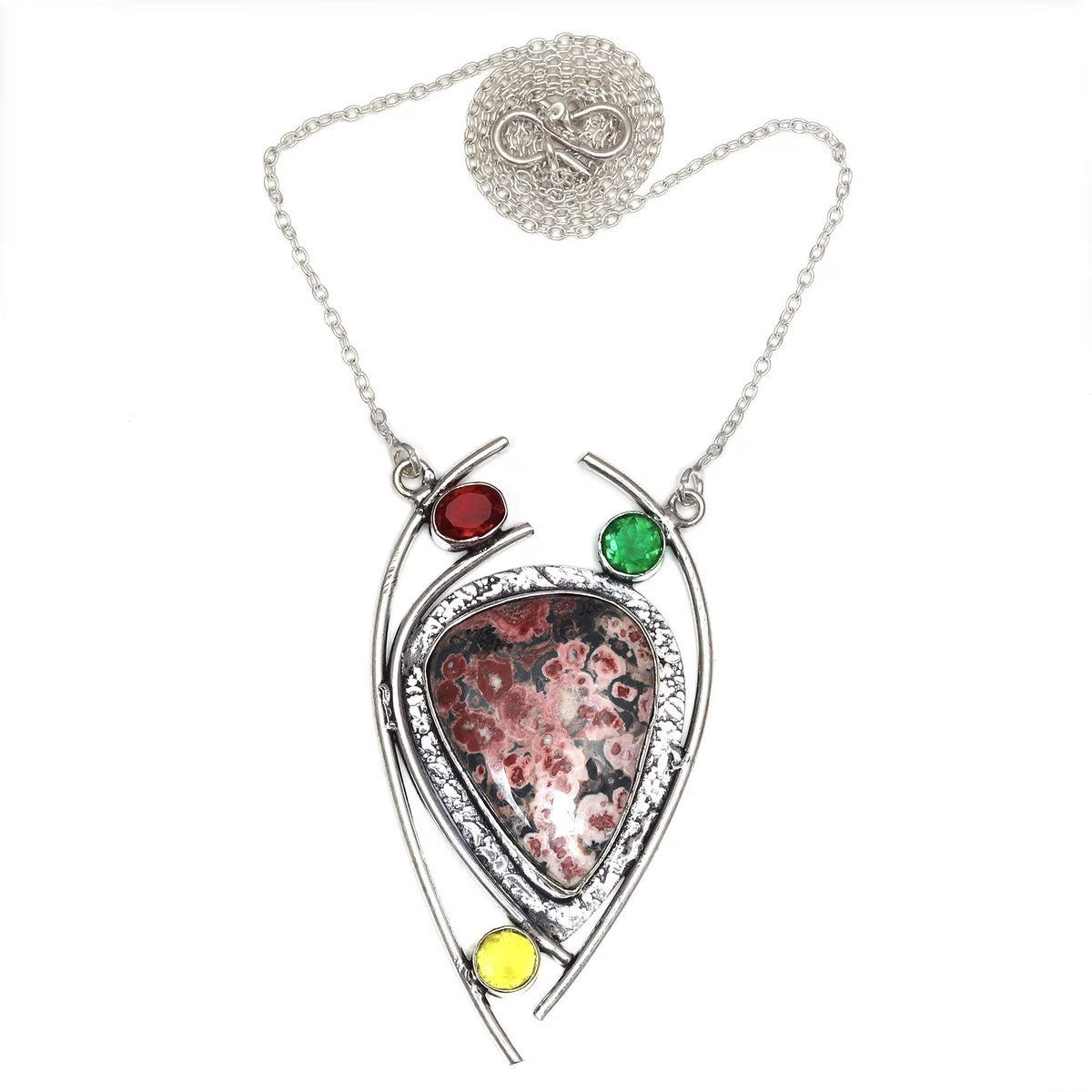 925 Silver Leopard Jasper Gemstone Necklace 20 in X178