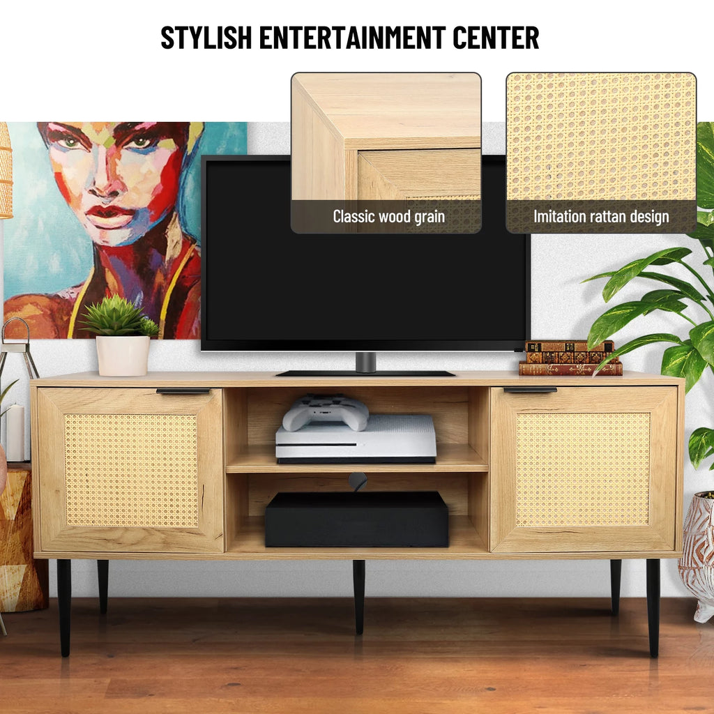 Wooden TV Stand with 2 Cabinet Open Shelves V69875