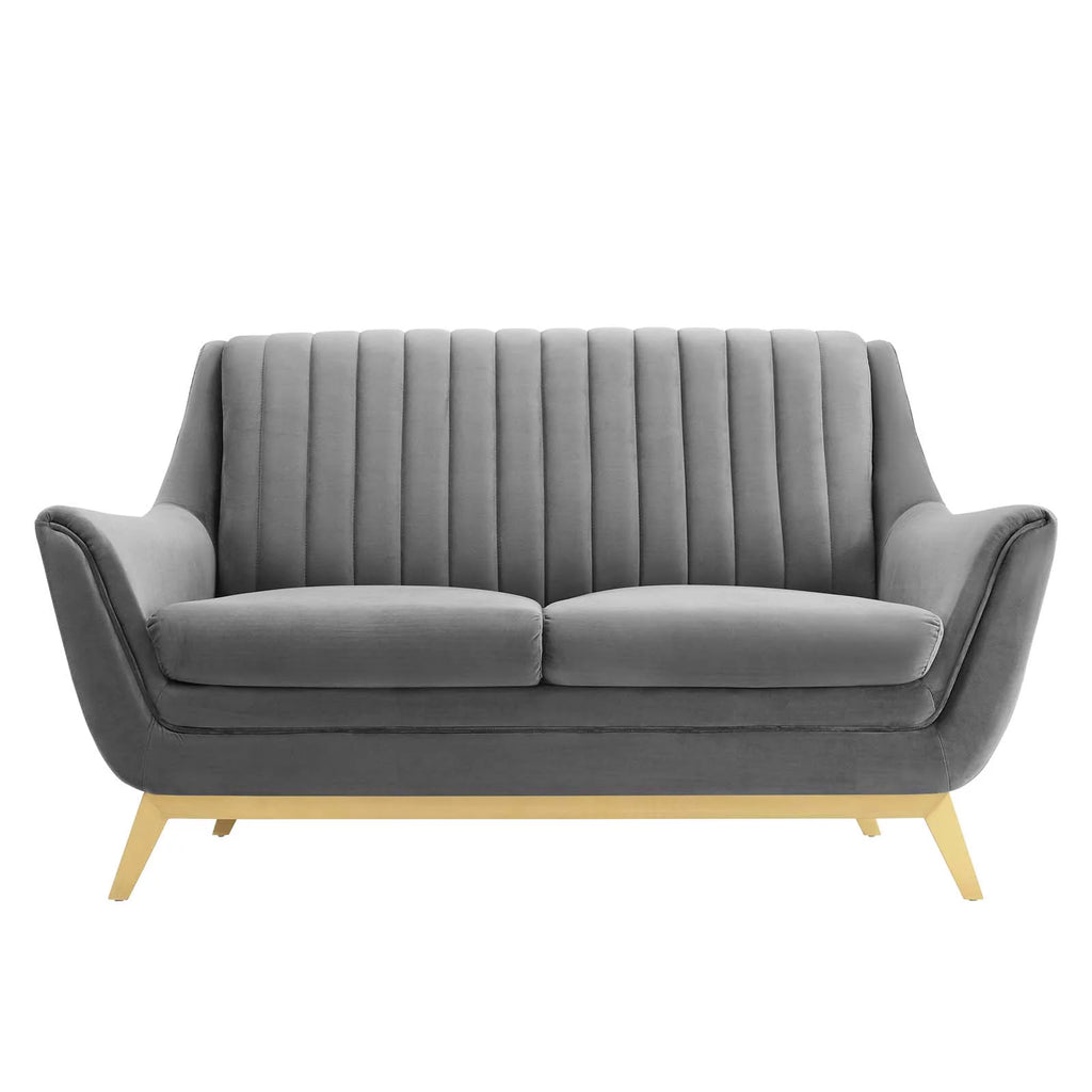 Gray Channel Tufted Performance Velvet Loveseat C9905
