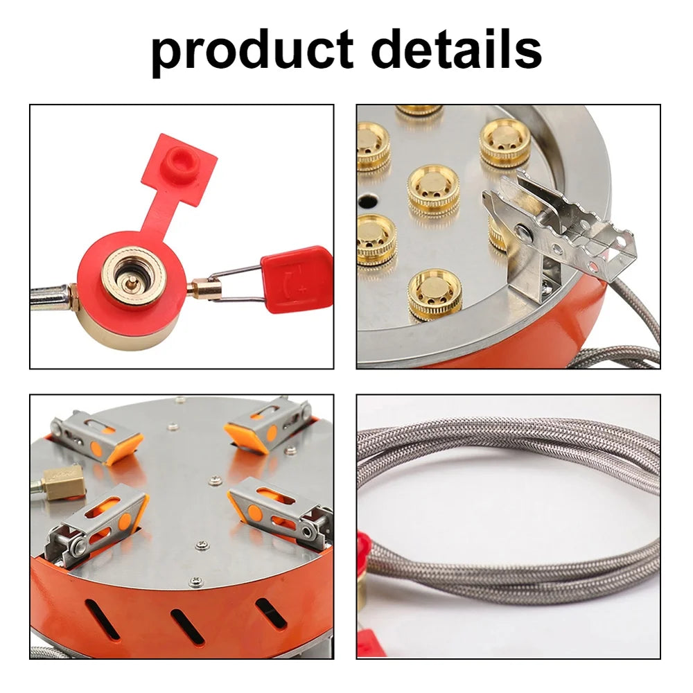 12-Core High-Power Windproof Camping Gas Burner with Piezo Ignition Adjustable Valve Storage Bag Q737