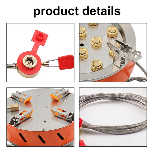 12-Core High-Power Windproof Camping Gas Burner with Piezo Ignition Adjustable Valve Storage Bag Q737