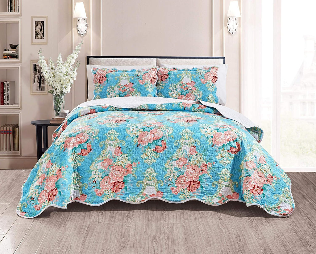 3-Piece Oversize Quilt Set Reversible Bedspread Coverlet Cal King Size N96909