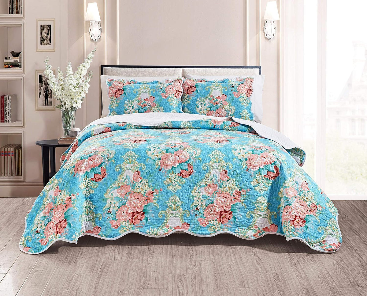 3-Piece Oversize Quilt Set Reversible Bedspread Coverlet Cal King Size N96909