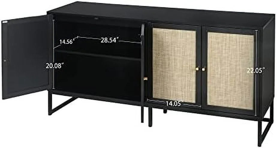 Black Rattan Sideboard Cabinet with Adjustable Shelves F509