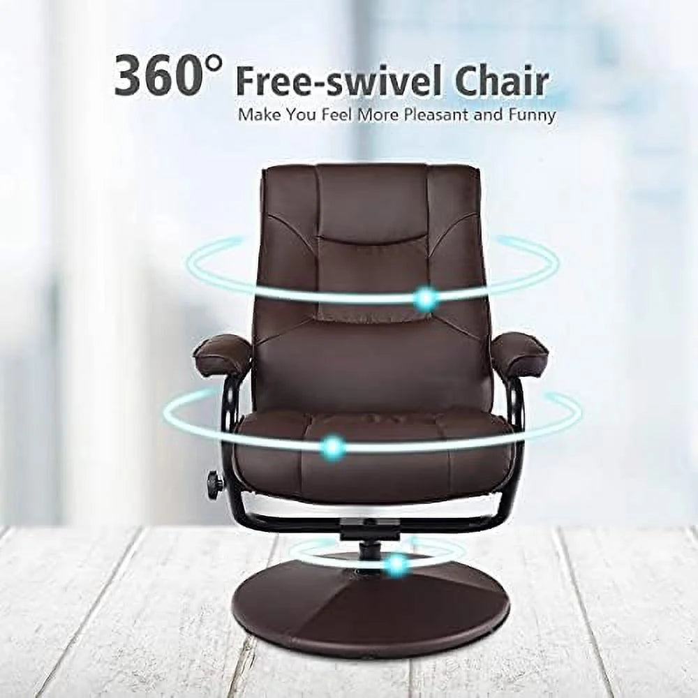 Brown PU Leather Swivel Recliner Chair with Footrest Ottoman Set H17891