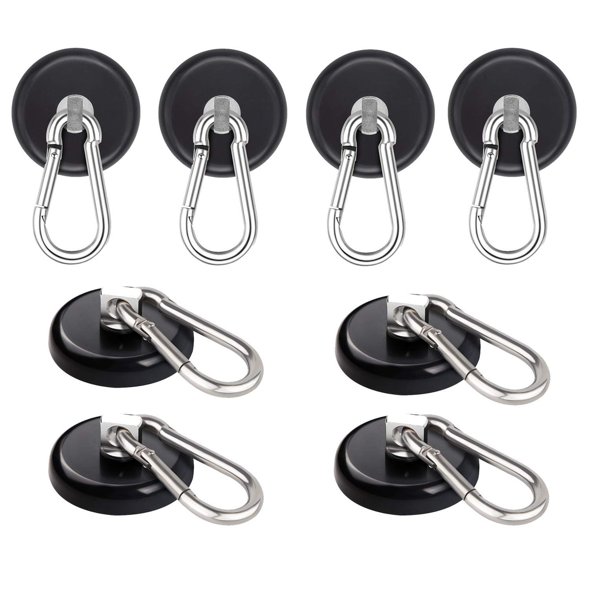 Magnetic Hooks with Carabiner Hook, 8 Pack Black D406063