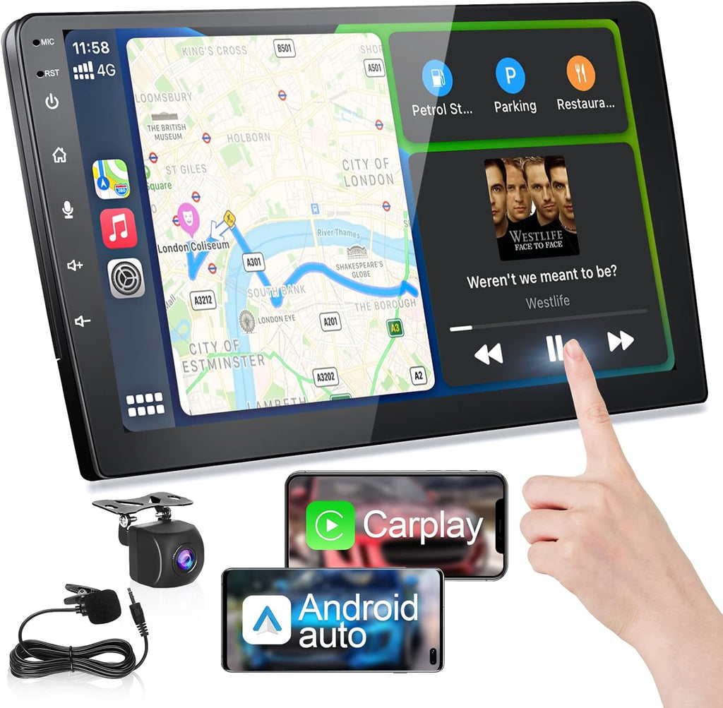 10.1 IPS Touchscreen Car Stereo with Wireless CarPlay Android Auto Bluetooth 5.0 Backup Camera C6310