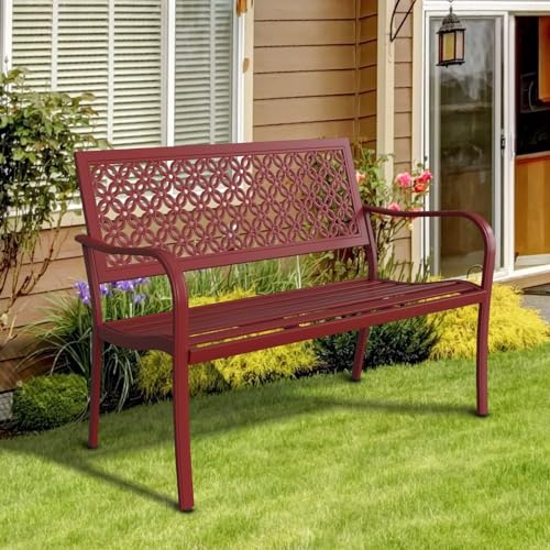52" Farmhouse Outdoor Bench with Rust Free Metal Frame and Aluminum Backrest Q372