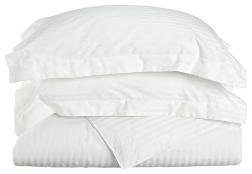 300-Thread Count Egyptian Cotton Stripe Duvet Cover Set, White, King/California King E96814