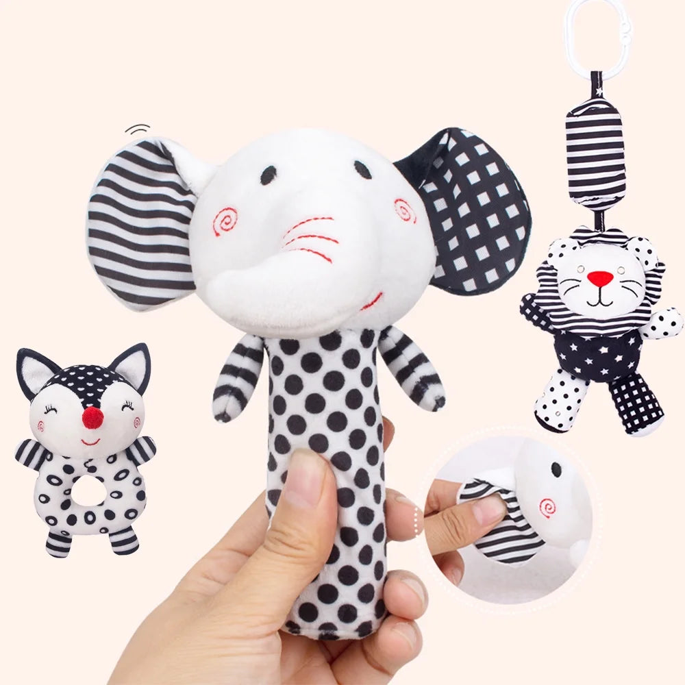 Black and White High Contrast Baby Rattles Toy Plush Stuffed Animal Rattle (3PCS) U30483