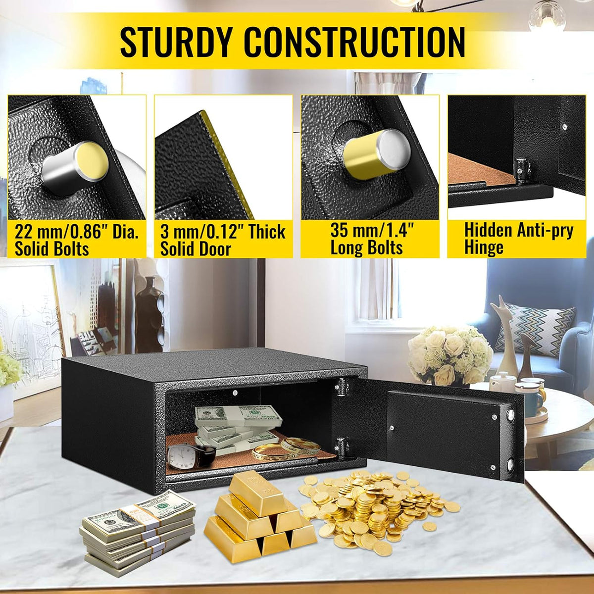 0.8 Cubic Feet Carbon Steel Digital Safe Box with Two Keys M356719