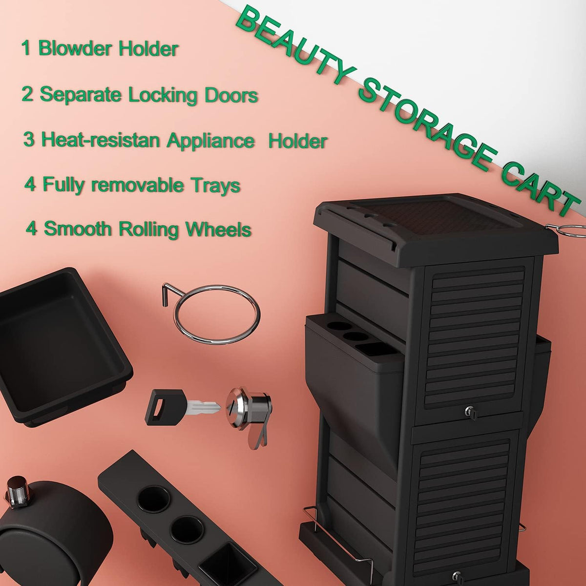 Locking Hair Salon Trolley Rolling Cart with 6 Drawer C458639