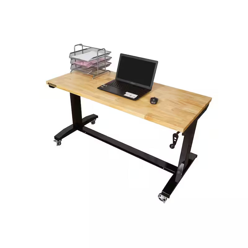 Black Adjustable Height Solid Wood Top Workbench Table X601430