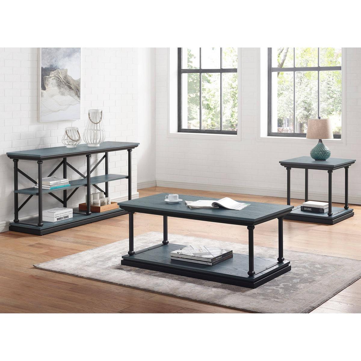 Antique Gray/Black Shelf Base End Table Z78750