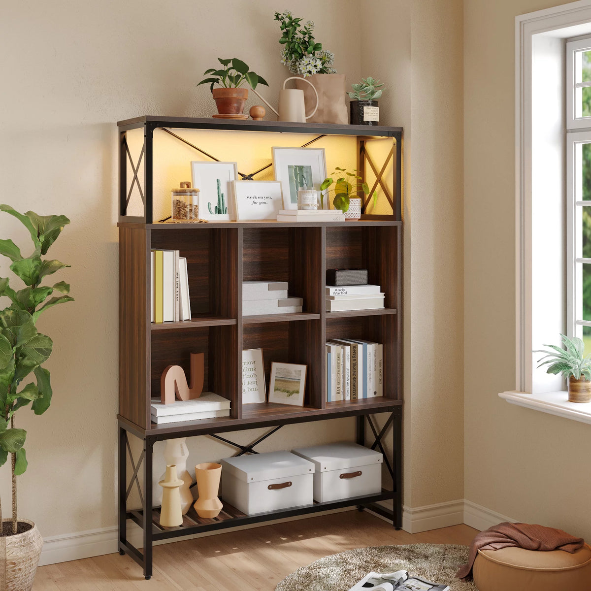 5-Shelf Bookcase with LED Light Q2375