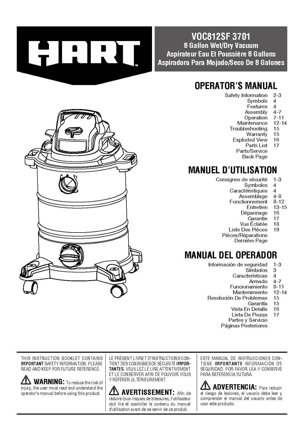 8 Gallon 6 Peak HP Stainless Steel Wet/Dry Vacuum M3772