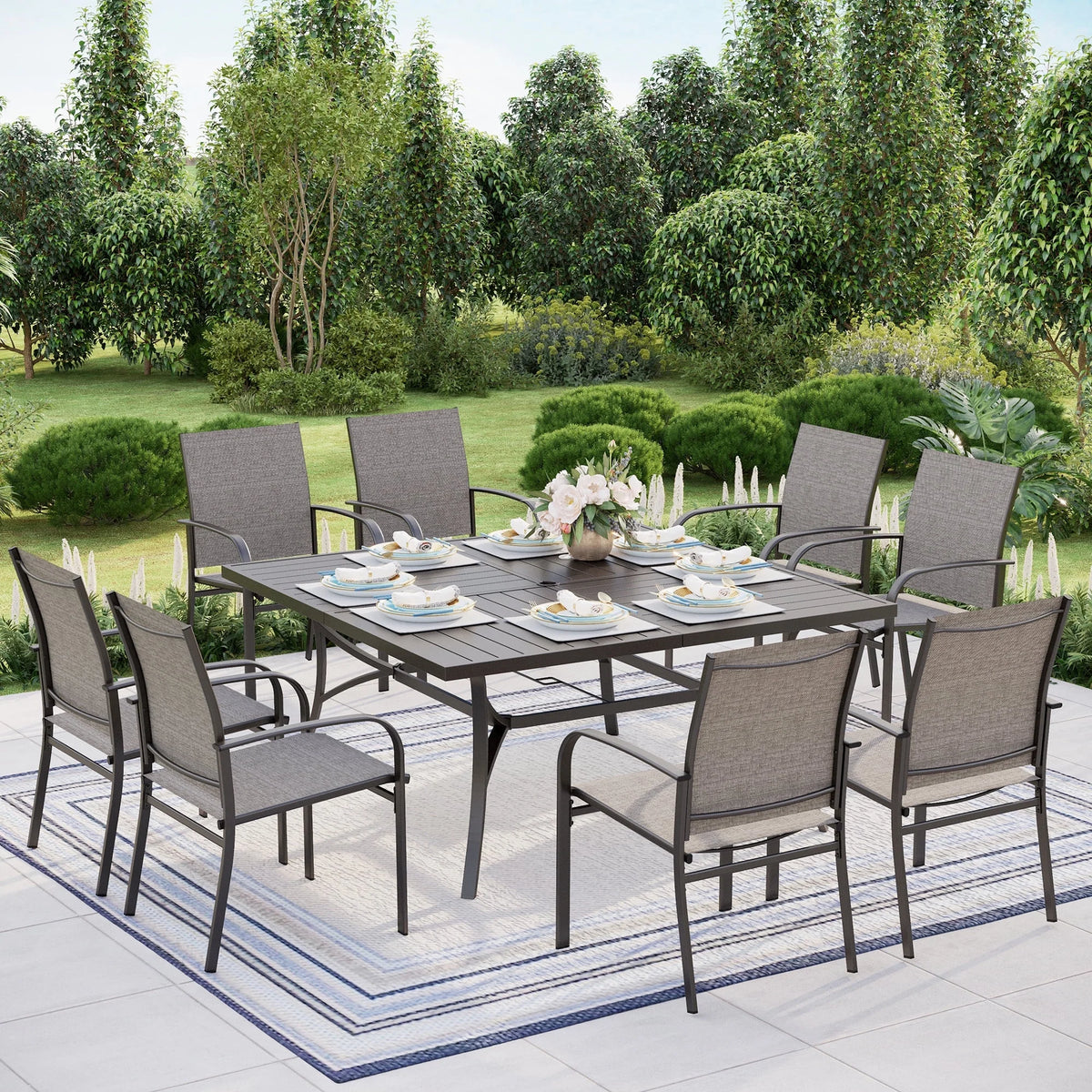 9-Piece Outdoor Patio Dining Set with Steel Table & Textilene Chairs S482902