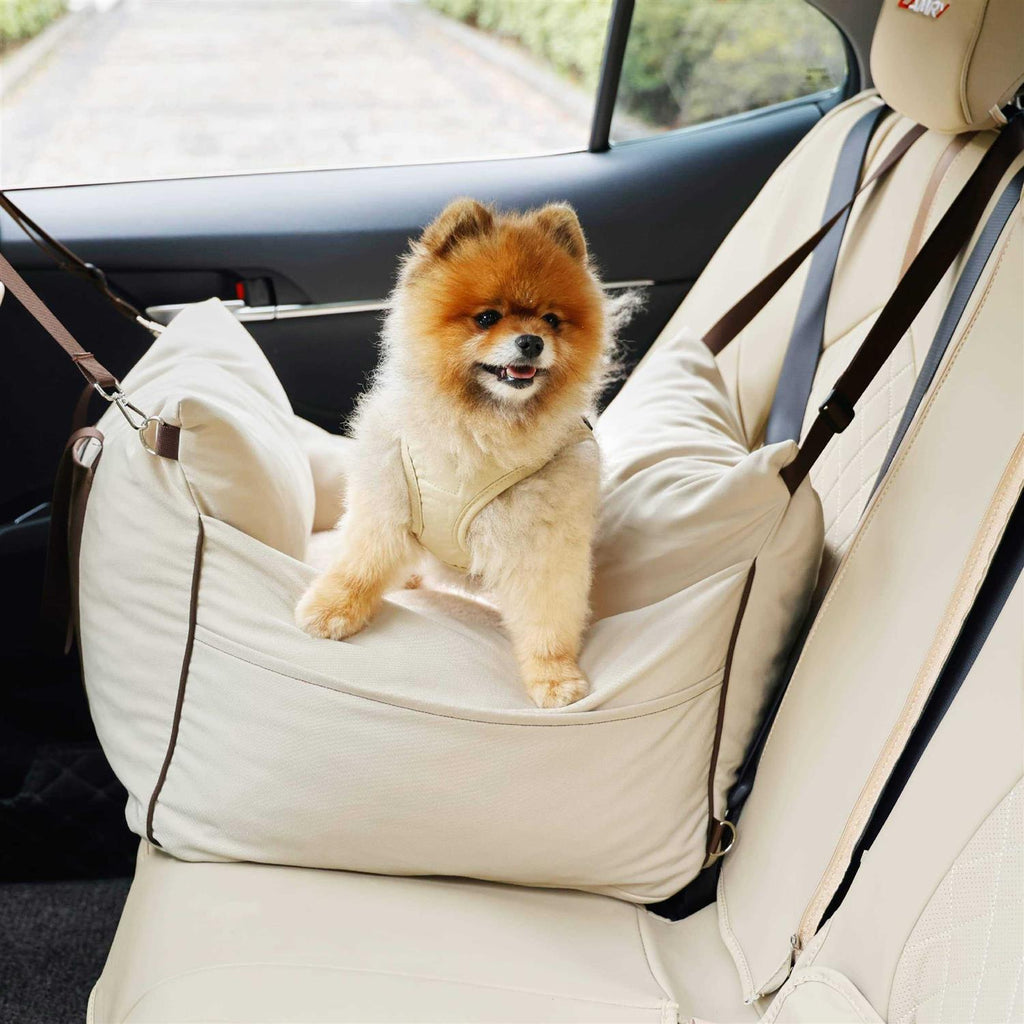 Small Dog Car Seat with Storage Pockets and Safety Leash O185