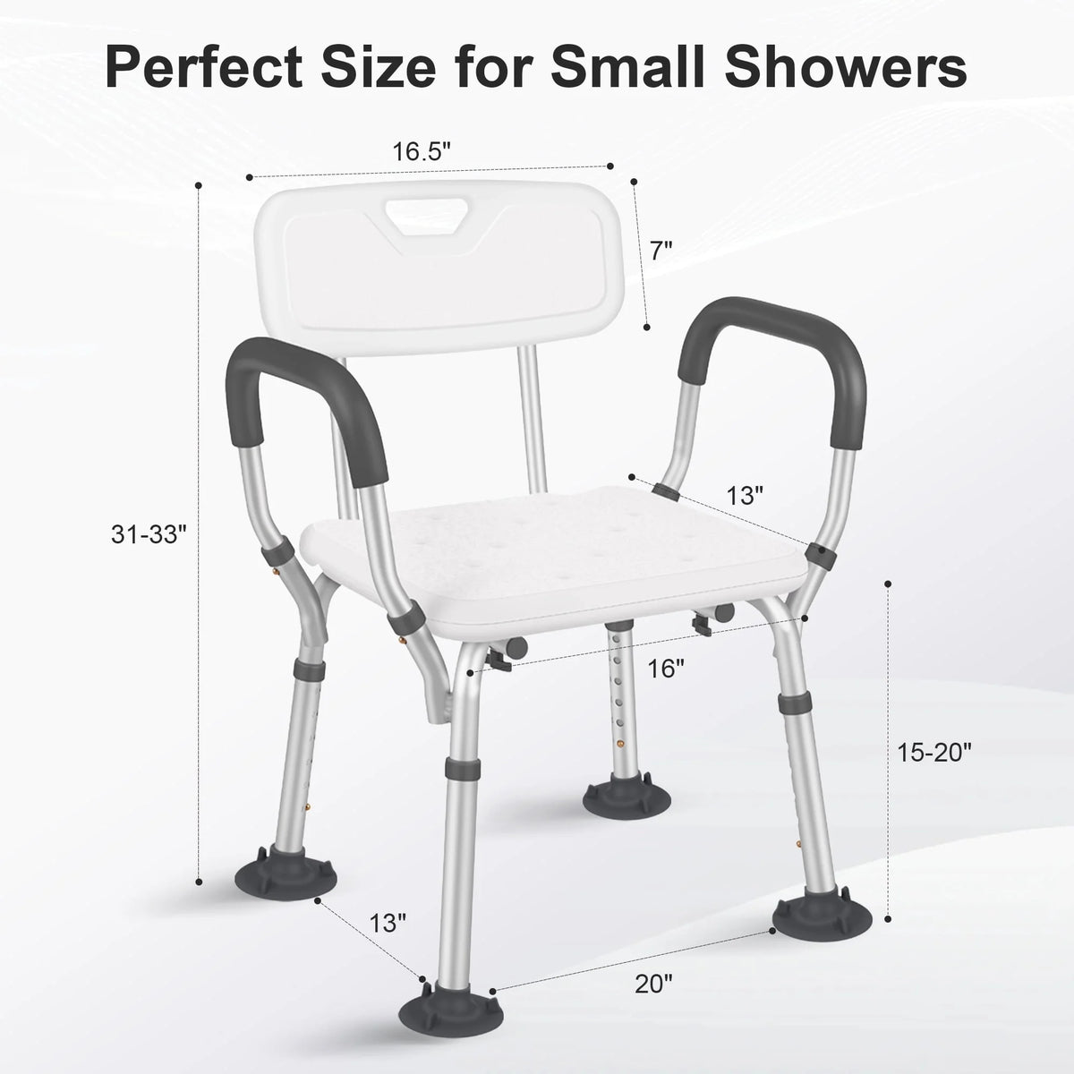 Adjustable Shower Chair with Back and Padded Handles, 350 lb Capacity B72310