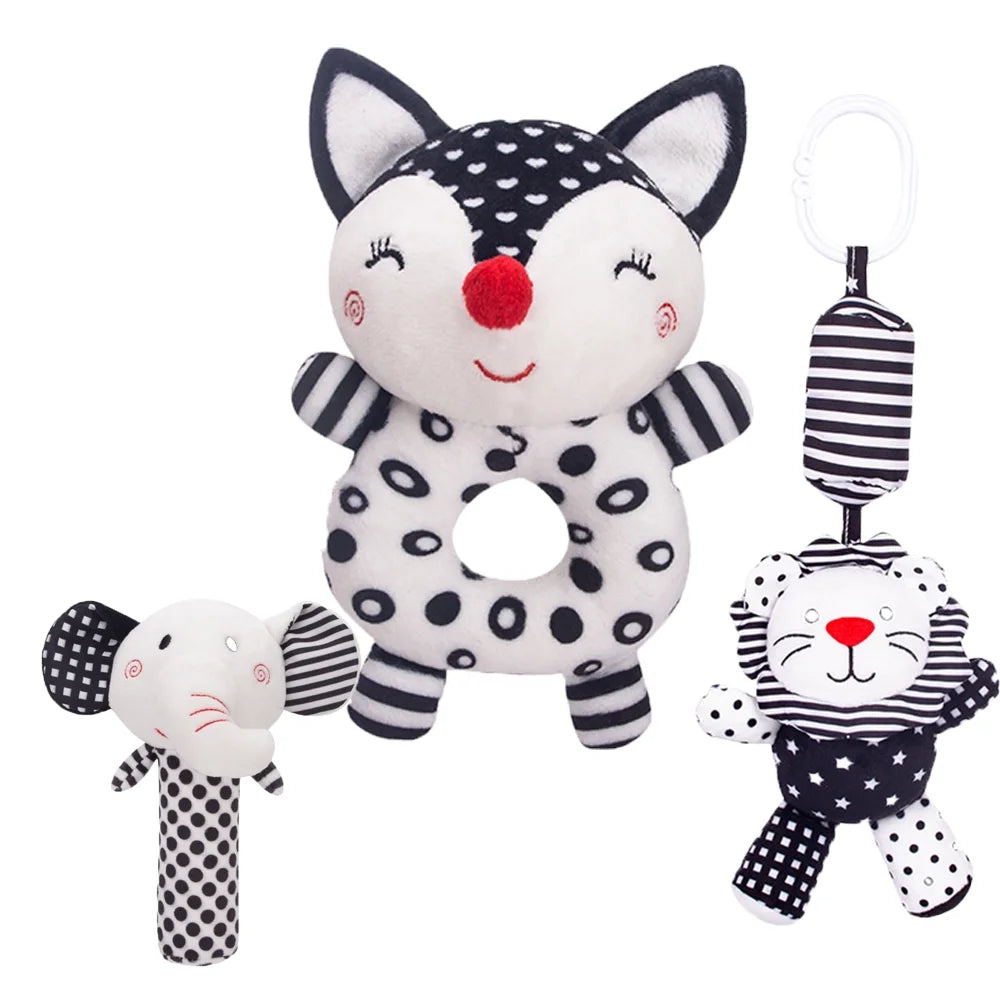 Black and White High Contrast Baby Rattles Toy Plush Stuffed Animal Rattle (3PCS) U30483