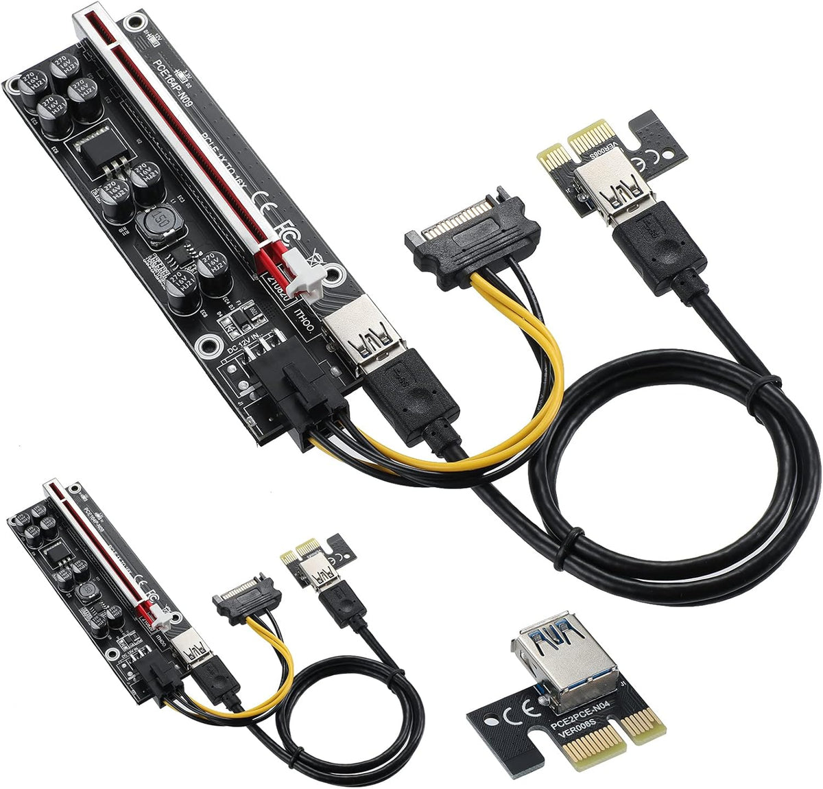 2 Pack PCIE Riser 1X to 16X Graphics Extension Adapter Card with USB 3.0 Cable Q672