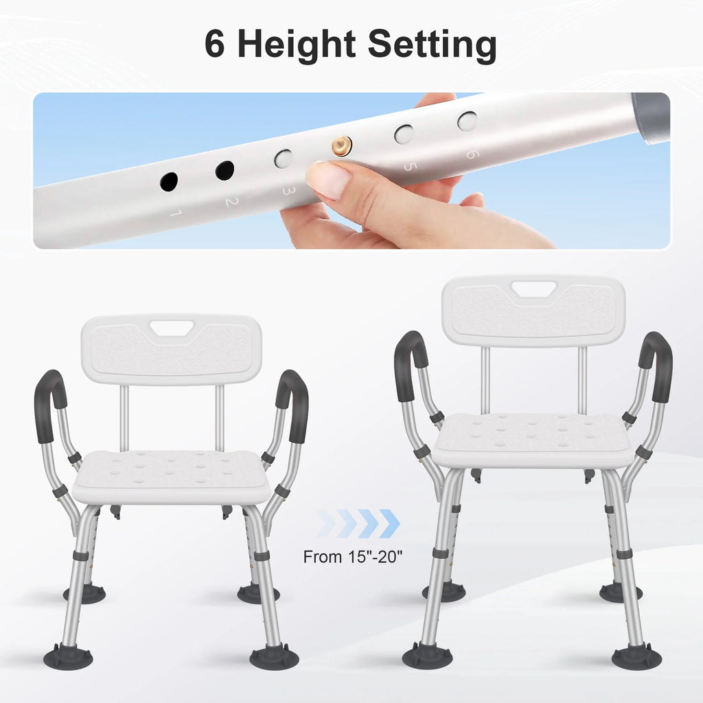 Adjustable Shower Chair with Back and Padded Handles, 350 lb Capacity B72310