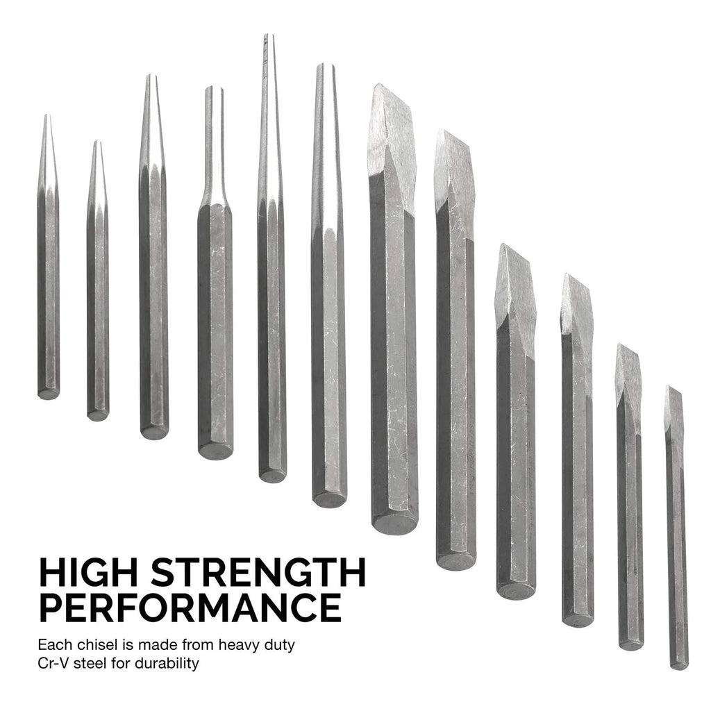 12 Piece Cr-V Steel Cold Chisel and Punch Set K511