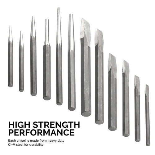 12 Piece Cr-V Steel Cold Chisel and Punch Set K511