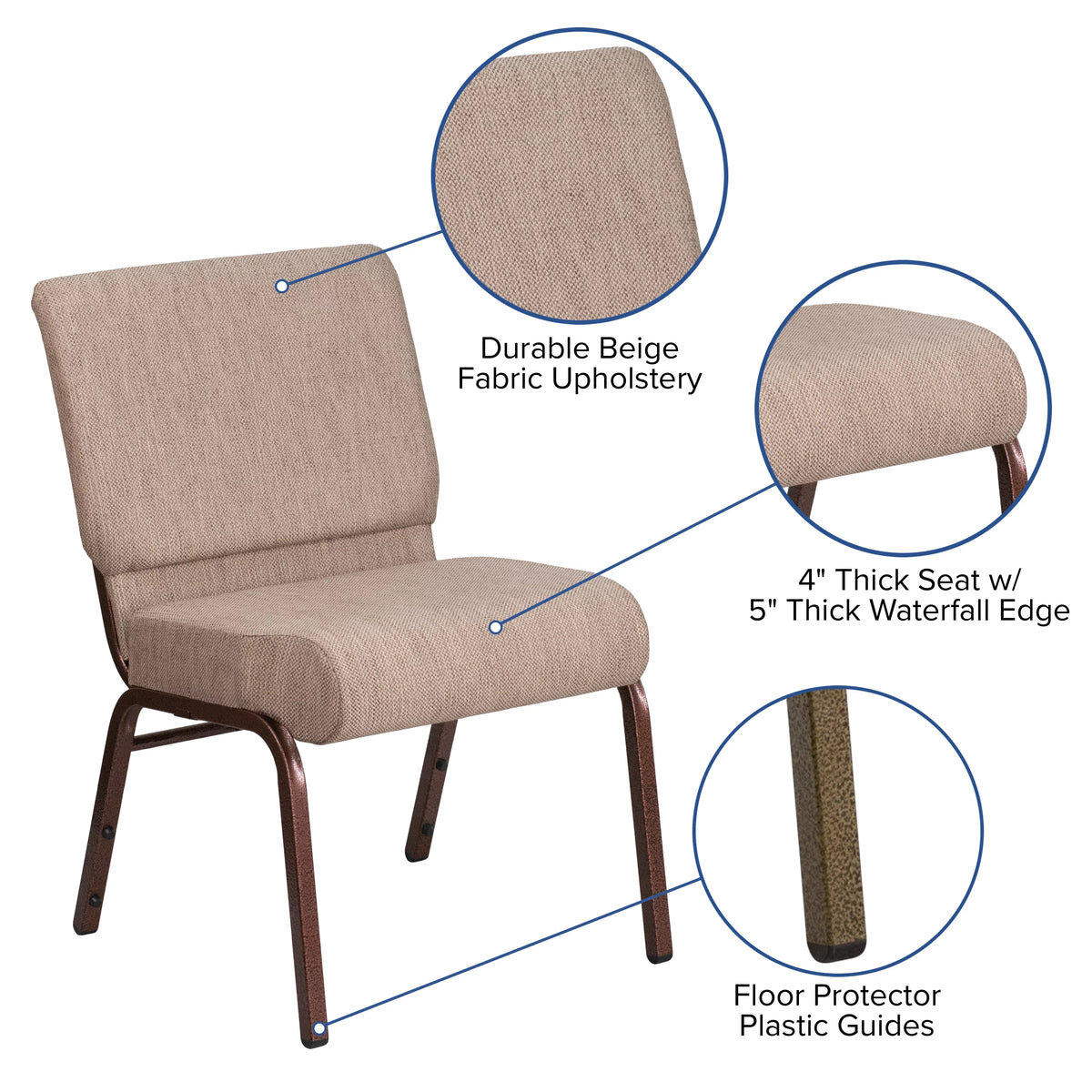 Beige Fabric Stacking Church Chair J100