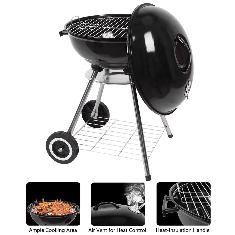Portable Steel Charcoal Grill with 2 Wheels, 18-Inch, Black L492