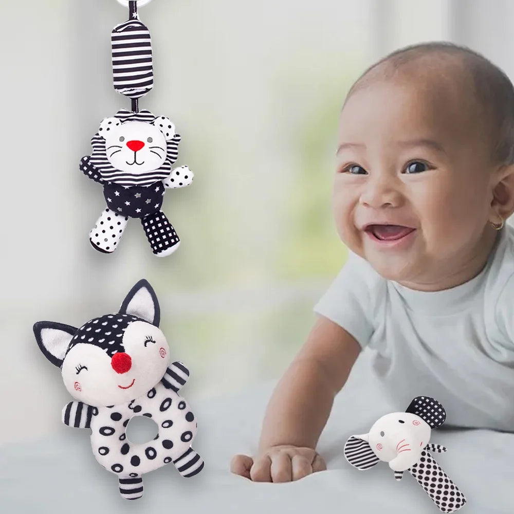 Black and White High Contrast Baby Rattles Toy Plush Stuffed Animal Rattle (3PCS) U30483