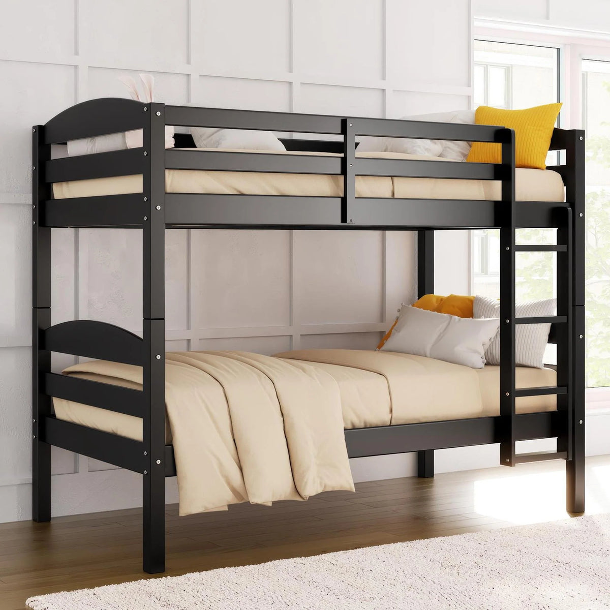 Solid Wood Twin-over-Twin Convertible Bunk Bed J8671