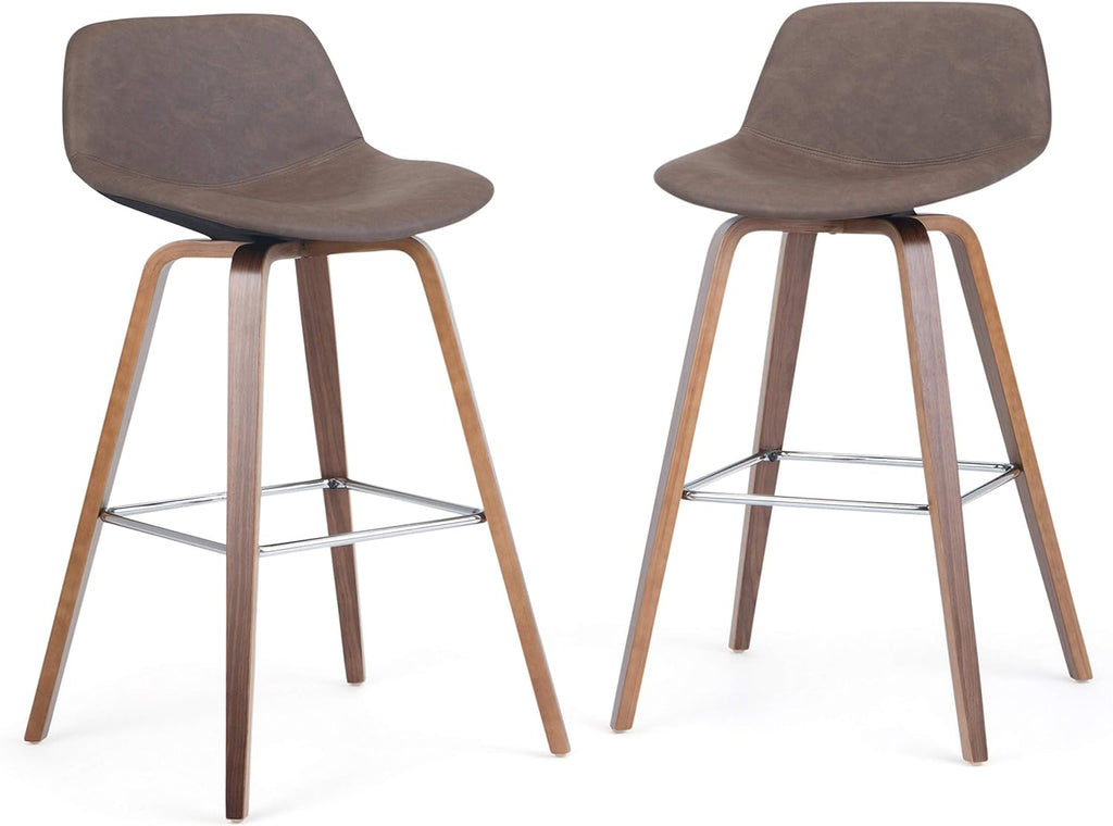 Distressed Chocolate Brown Vegan Faux Leather Bentwood Counter Height Stool Set Of 2 S8598